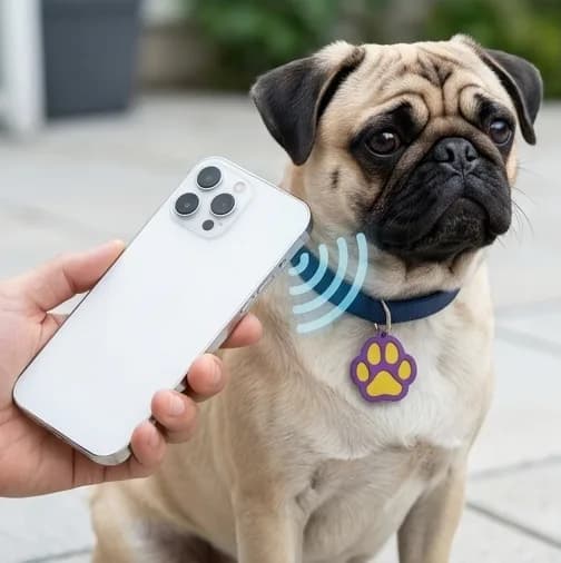 Móvil acercándose a la chapa NFC en el collar
